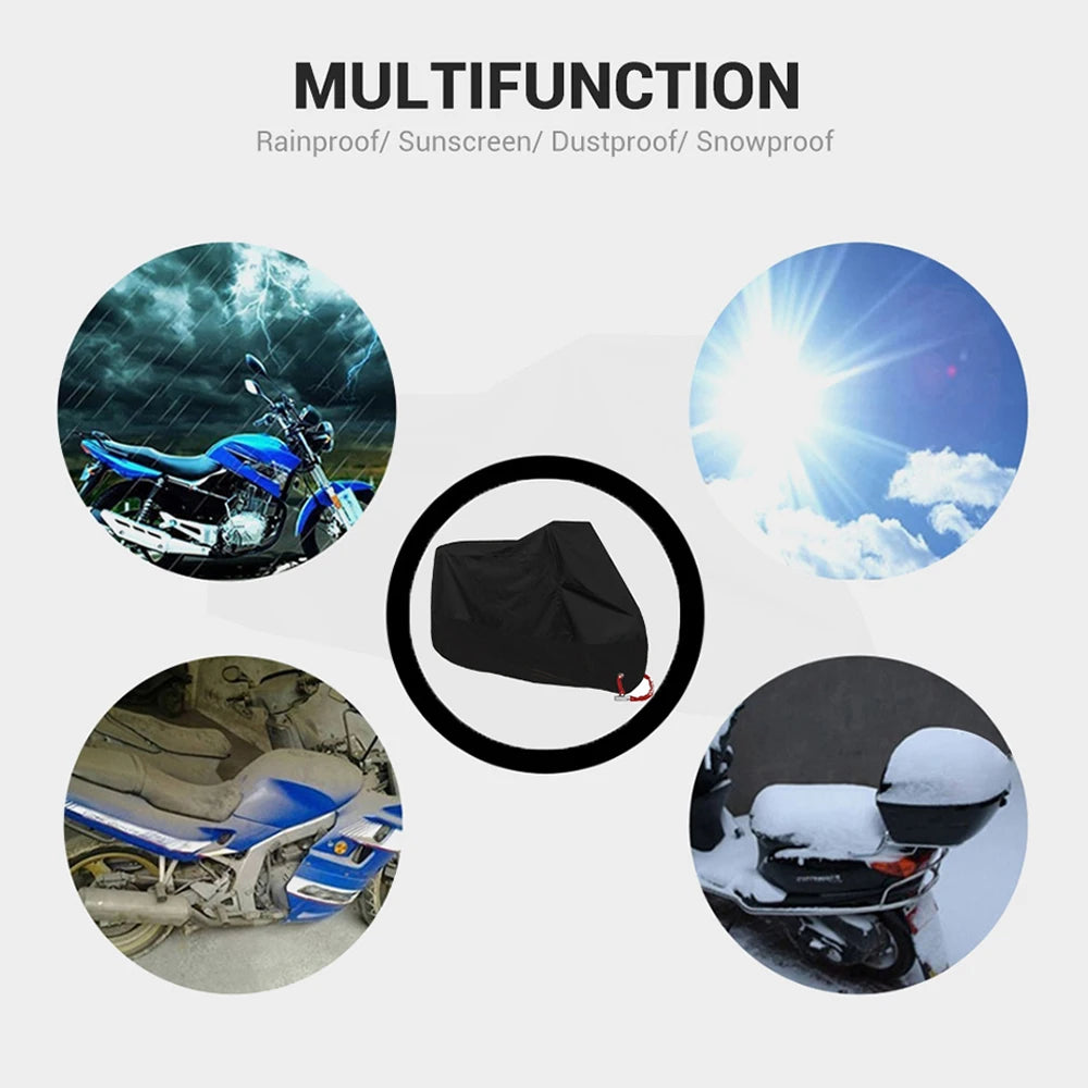 Waterproof Motorcycle Cover All Season Dustproof UV Protective Outdoor Indoor Scooter 190T Wear-Resistant Fabric Motorbike Cover – Polyester Taffeta PU Silver Coating Elasticized Hem M-4XL