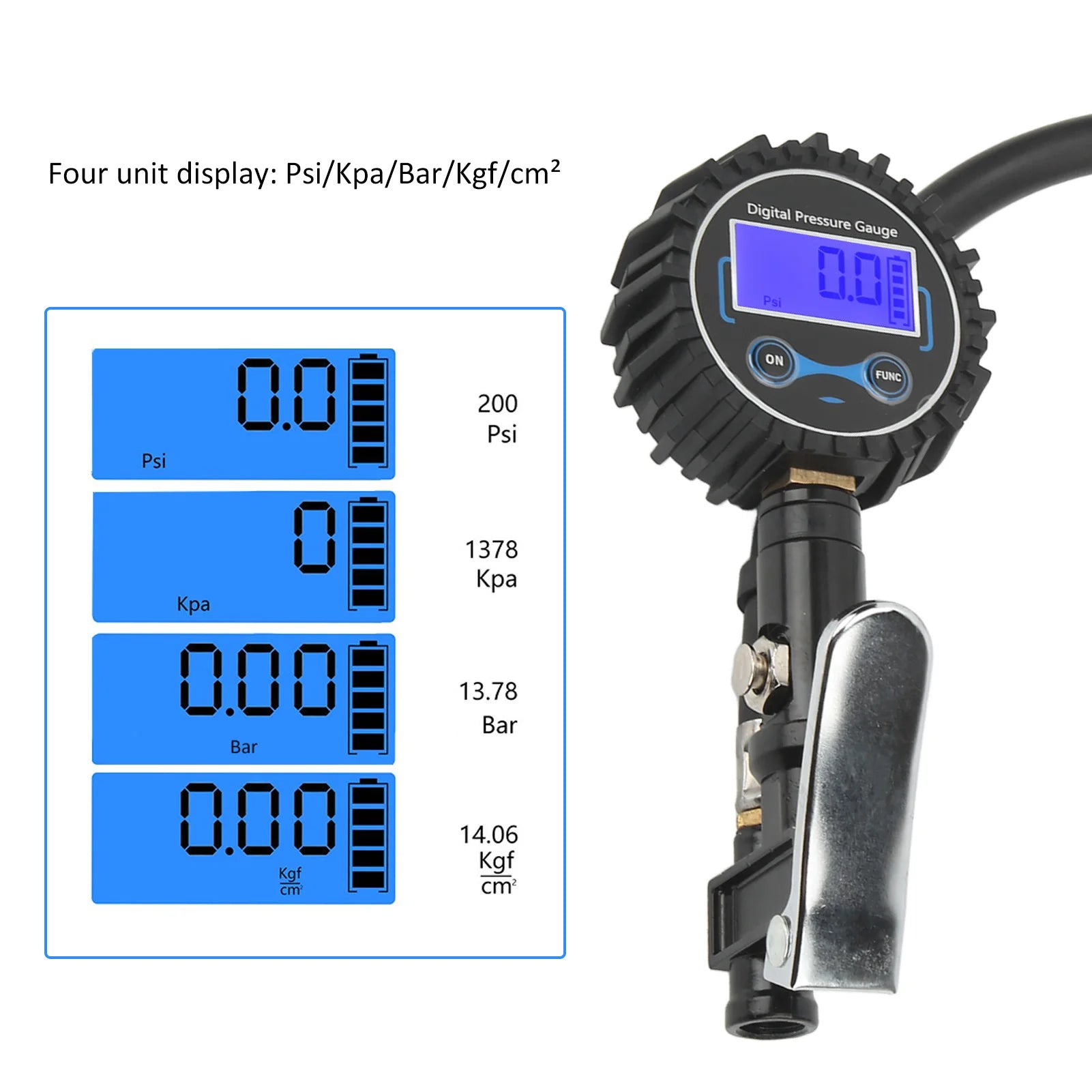 Digital Tire Pressure Gauge – Automatic Shut-Off, 4 Pressure Units & Easy-Read Display