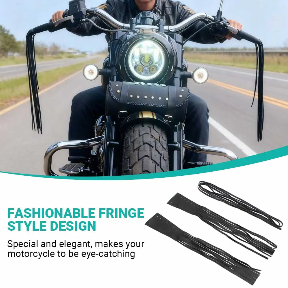 Universal Harley / Honda / Yamaha / Suzuki PU Leather Brake & Clutch Lever Cover – Fringe Tassels – Black – 1 Pair – $15