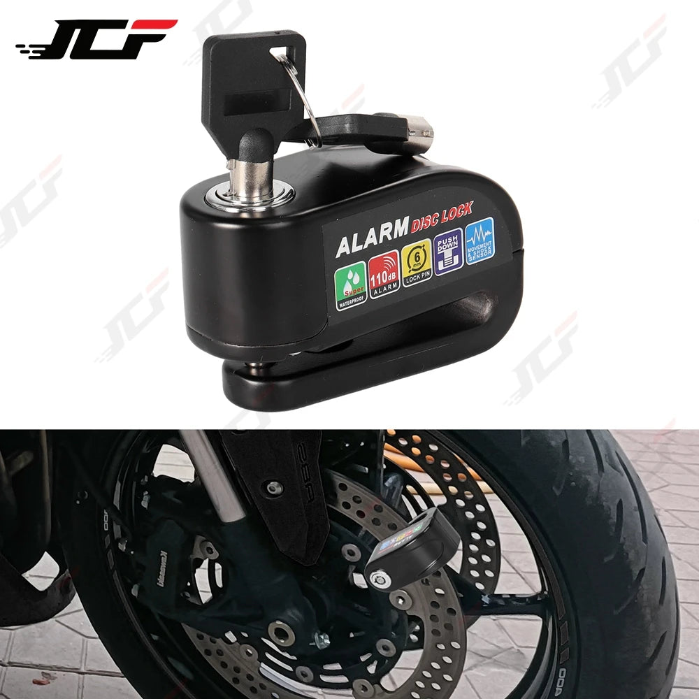 DUOBEISI Motorcycle Alarm Lock Wheel Disc Brake Motorbike Scooter Bicycle Waterproof Anti-Theft Aluminum Alloy Security Brake Lock – Vibration Alarm – Replaceable Battery – 0.215kg – Black