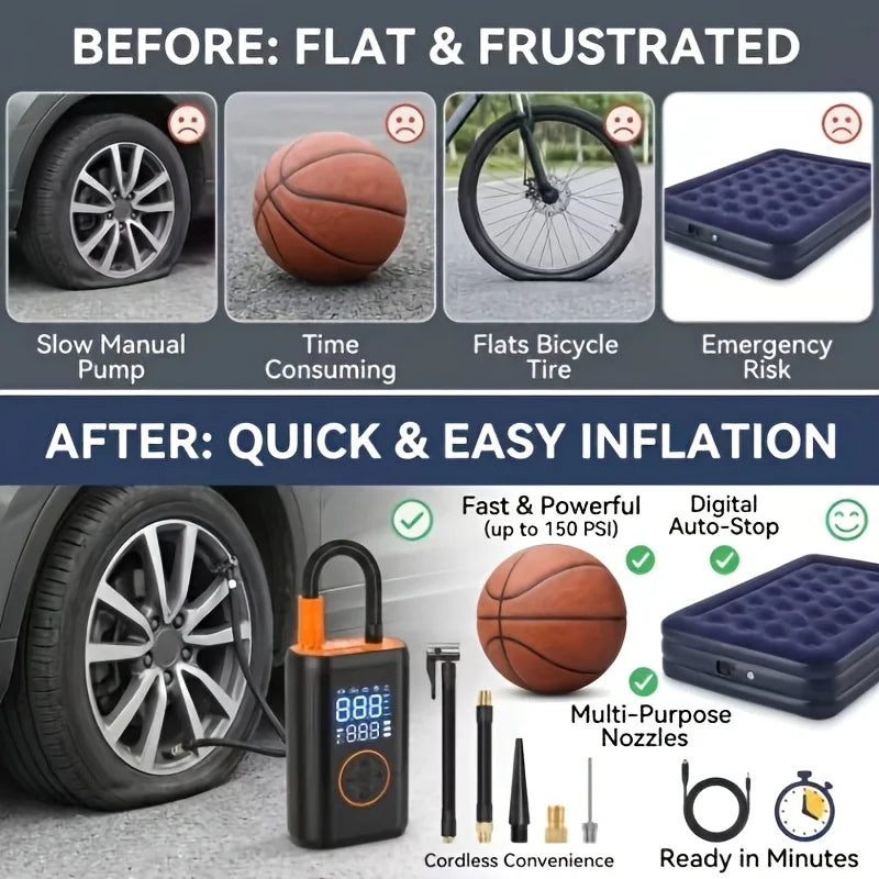 POWNYM 2-in-1 Wireless Tire Inflator & Jump Starter – Portable Air Compressors with Digital Pressure Gauge & LED Light