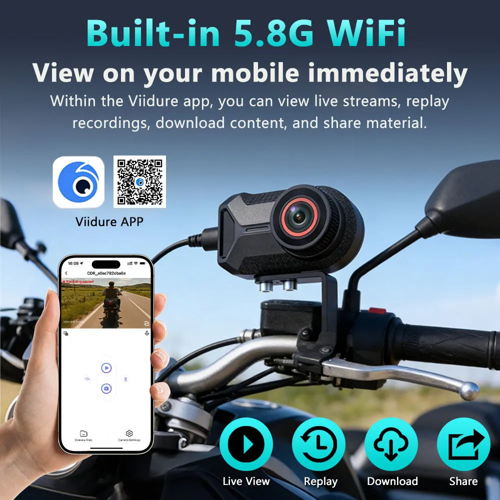 WDSZKMYF 2K HD IP65 Waterproof Motorcycle Dash Cam 170° WiFi Night Vision Loop Recording Motorcycle Camera Black Box for Motorcycle E-Bike Bicycle Mountain Bike