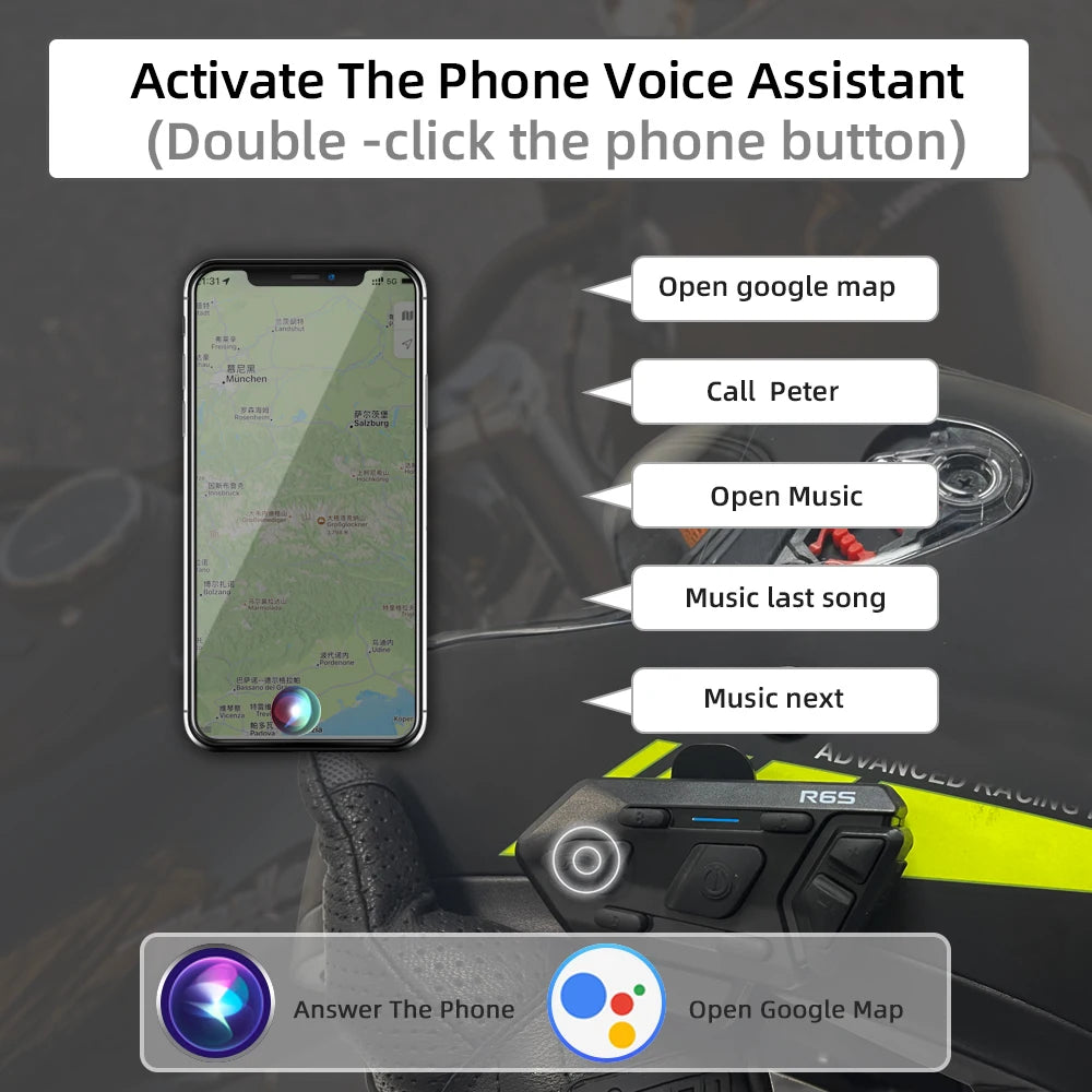 WAYXIN R6S Motorcycle Bluetooth Intercom – 6-Rider 1200m