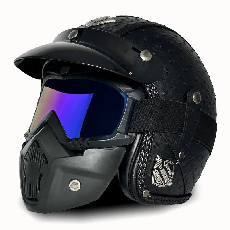 Open Face Helmets – Retro PU Leather Motorcycle Helmet, Vintage Cafe Racer Style, DOT & ECE Certified