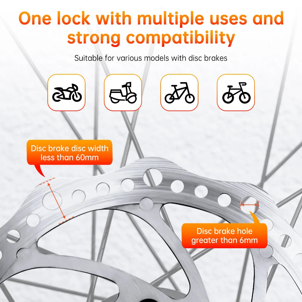 Elecpow Rechargeable Motorcycle Bicycle Scooter Alarm Disc Brake Lock Waterproof Anti-Theft Reminder Cable – 120dB USB-C IP67 7mm 285g CE FCC RoHS – With or Without Rope