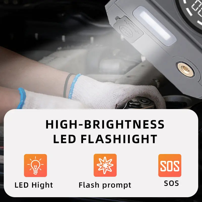 Portable 4-in-1 Car Jump Starter – 2000A Peak, 16000mAh Power Bank, Air Compressors & LED Light for Truck & Motorcycle