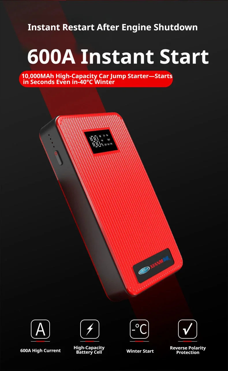 Minus Two 800A Car Jump Starter 12V – Emergency Battery Booster Power Bank with LED Light for Auto, Motorcycle & SUV (Petrol & Diesel)