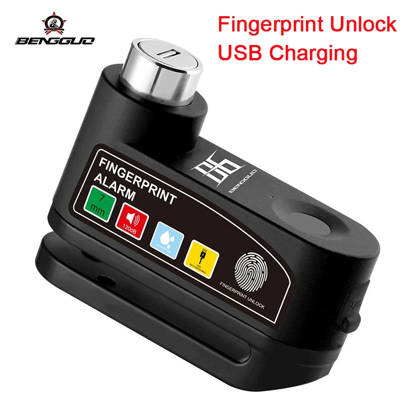 Motorcycle Alarm Disc Brake Lock One-Touch Fingerprint Unlock Anti-Theft Security Moto Wheel Disk Padlock Motorcycle Disc Lock – Vibration Alarm Aluminum Alloy Waterproof
