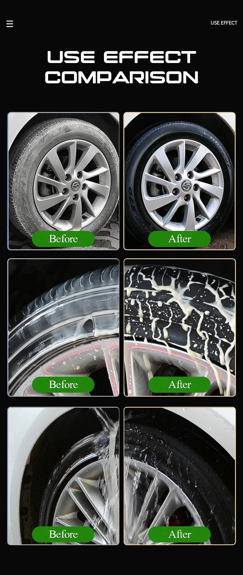 Car Tire Shine Spray – Wheel Cleaning Refurbishing Wax Brightener – 50ml / 100ml / 300ml – $12–24