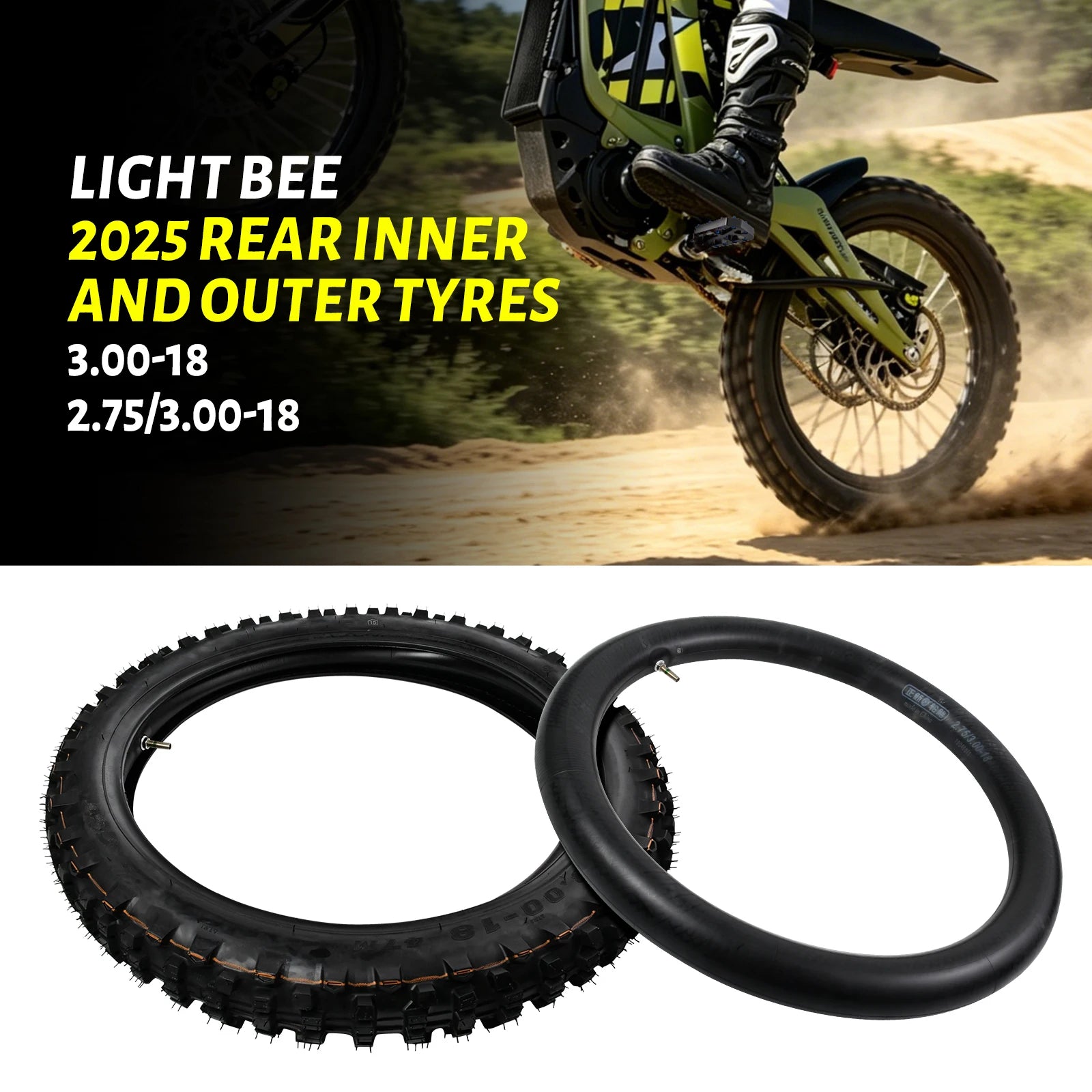 Dirt Bike Tires – 3.00-18 Rear Tire & Inner Tube for Surron Light Bee X