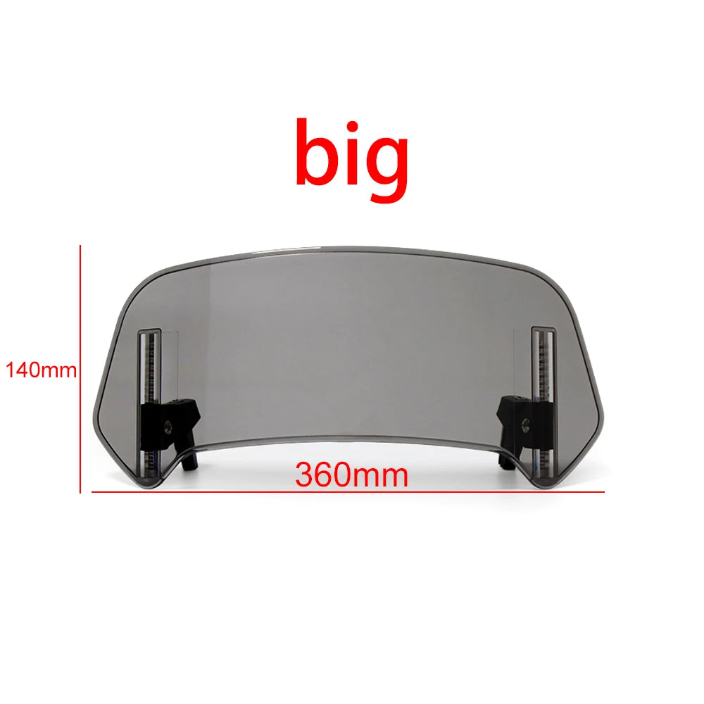 Universal Motorcycle Windshield Extension Adjustable Spoiler Clamp-On Windscreen Deflector Suitable for All Motorcycle Parts – SOYAVISION ABS 280mm 300mm 360mm Grey Clear No Drill