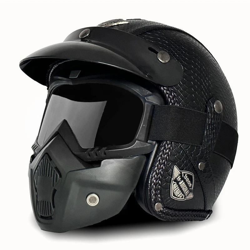 Open Face Helmets – Retro PU Leather Motorcycle Helmet, Vintage Cafe Racer Style, DOT & ECE Certified