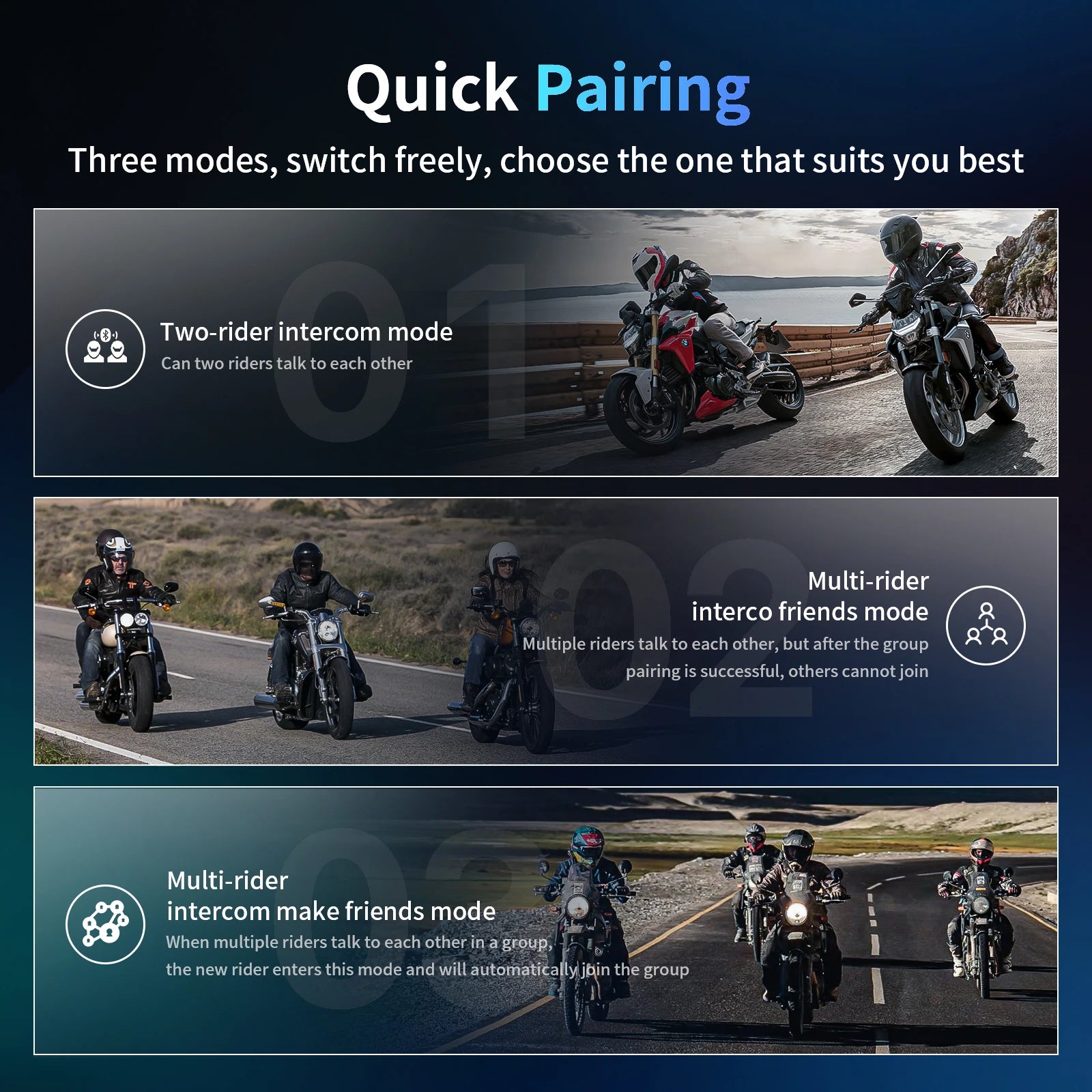FODSPORTS FX7 Motorcycle Bluetooth Intercom – 10-Rider Mesh 2000m
