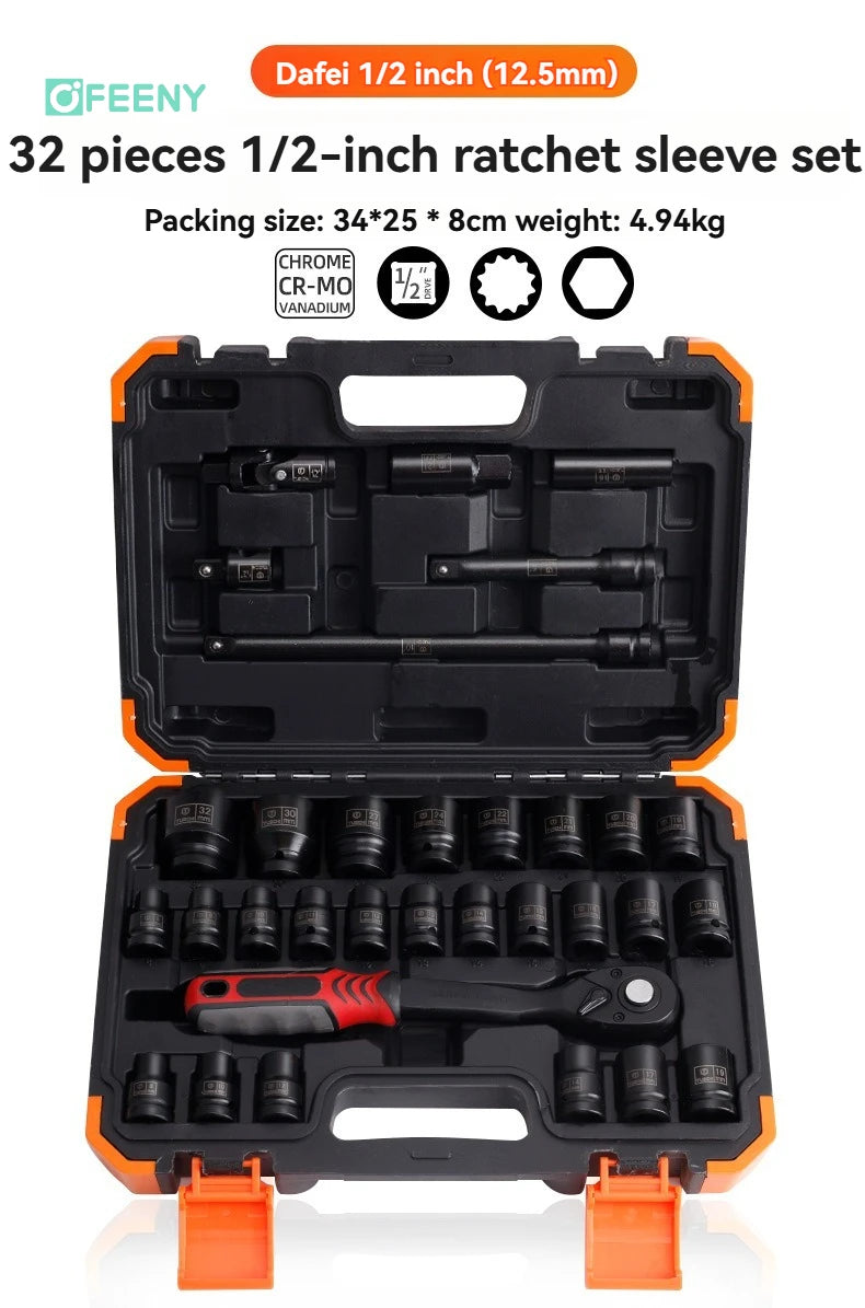 32-Piece Chrome Vanadium Steel Socket Wrench Set – Auto / Car / Truck / Motorcycle Repair – $140