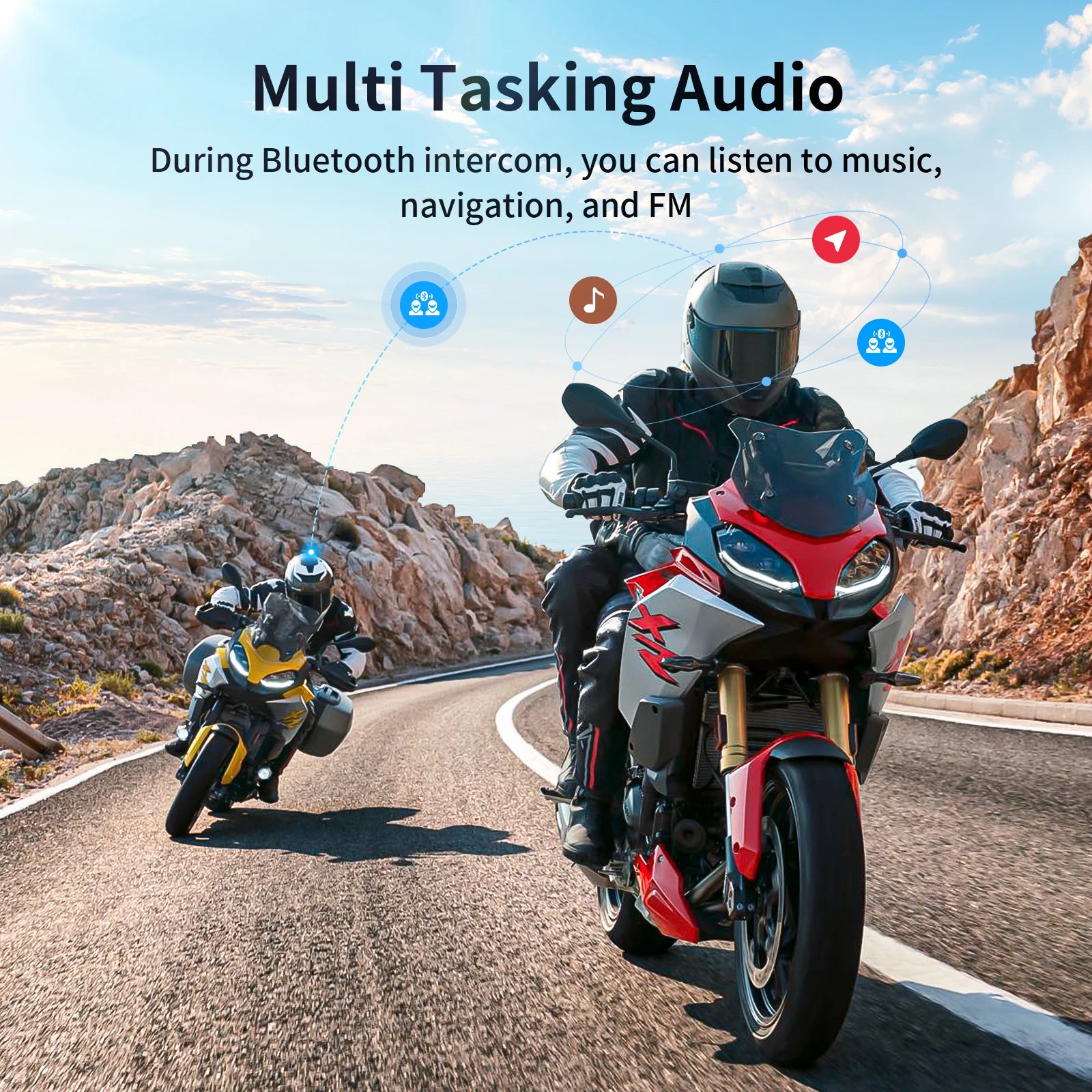 FODSPORTS FX7 Motorcycle Bluetooth Intercom – 10-Rider Mesh 2000m