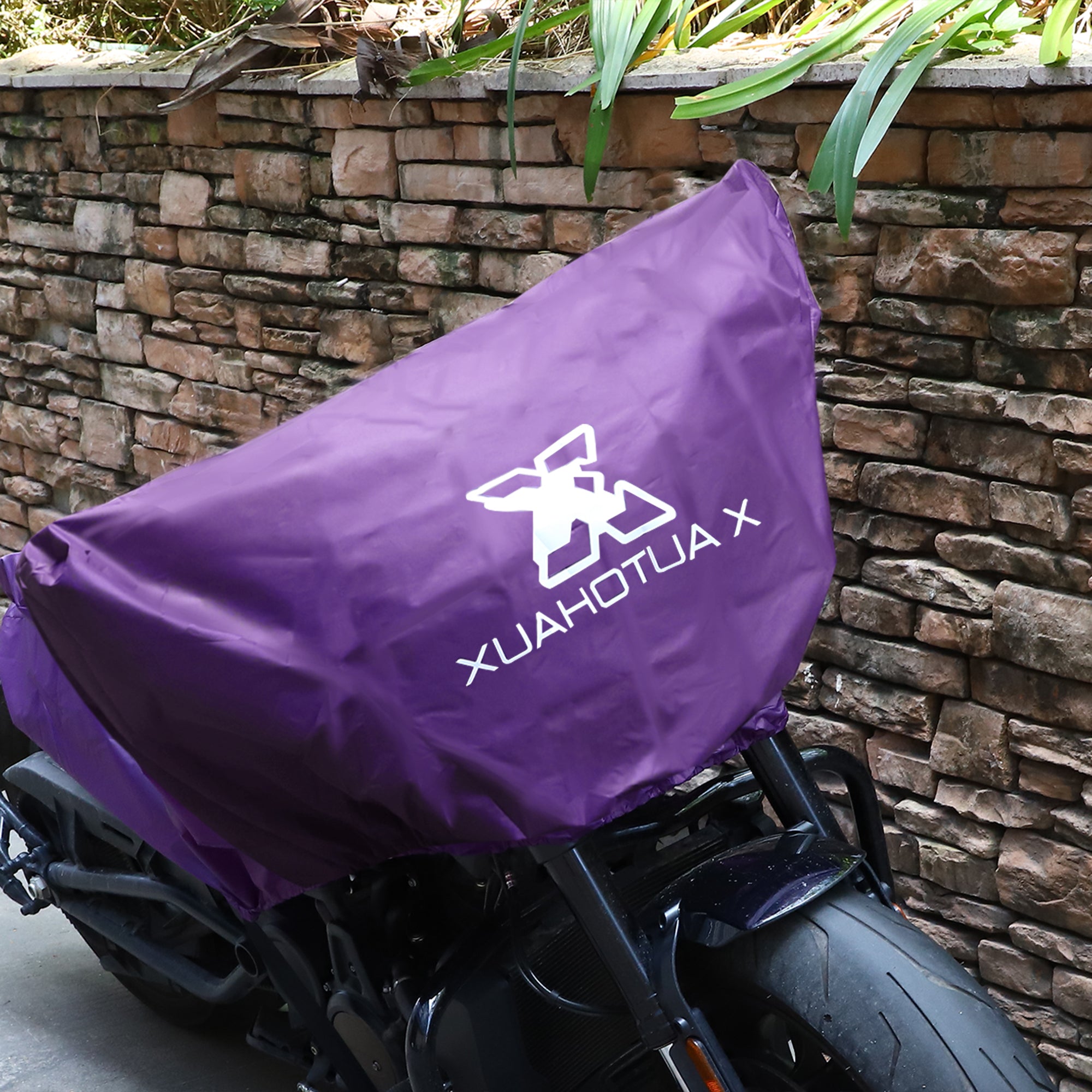 X Autohaux M L XL Motorcycle Cover Lightweight Half Cover Outdoor Waterproof Rain Dust Protector for Most Full Dress Touring – 210T Polyester Fabric Orange Silver Tone Purple Fitting Straps Storage Bag