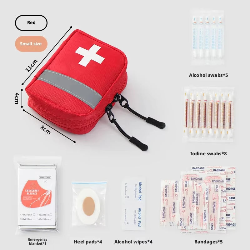 Reflective Portable First Aid Kit for Outdoor Hiking Camping - Emergency Medicine Organizer with Car Storage Strips