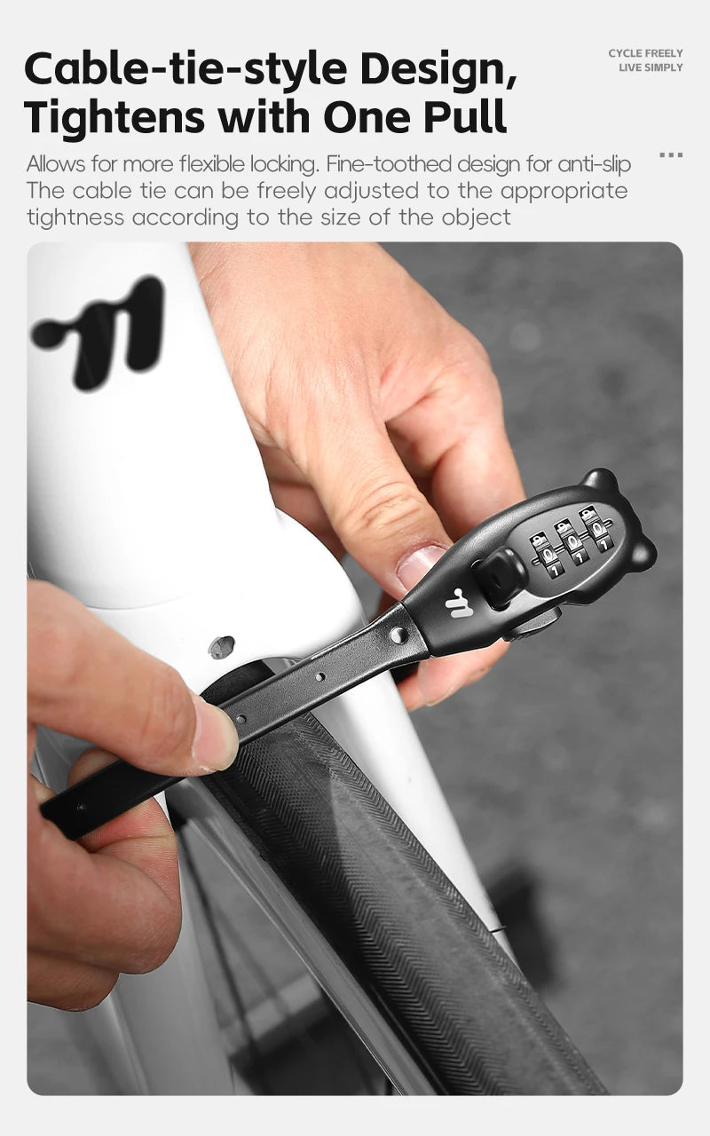 WEST BIKING Bicycle Lock Portable Cable Zinc Alloy Lock Motorcycle Helmet Password Lock Safety Anti-Theft Adjustable Rope Lock