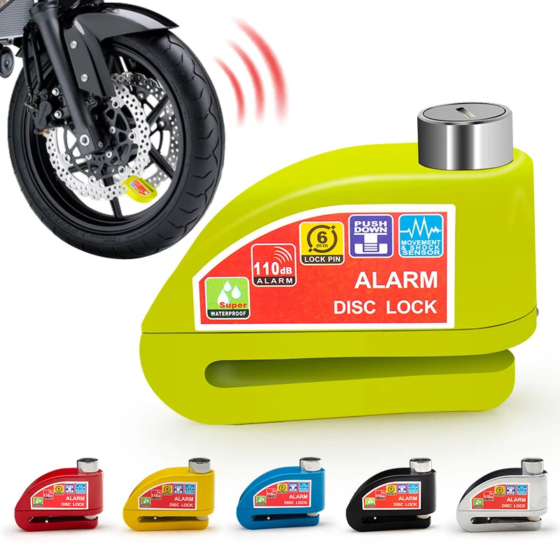 Motorcycle Bicycle Lock Alarm Safety Protection Padlock Disc Aluminum Alloy Anti-Theft Reminder Rope Lock Bag Motorcycle Accessories – Vibration Alarm Key Lock Black Silver Red