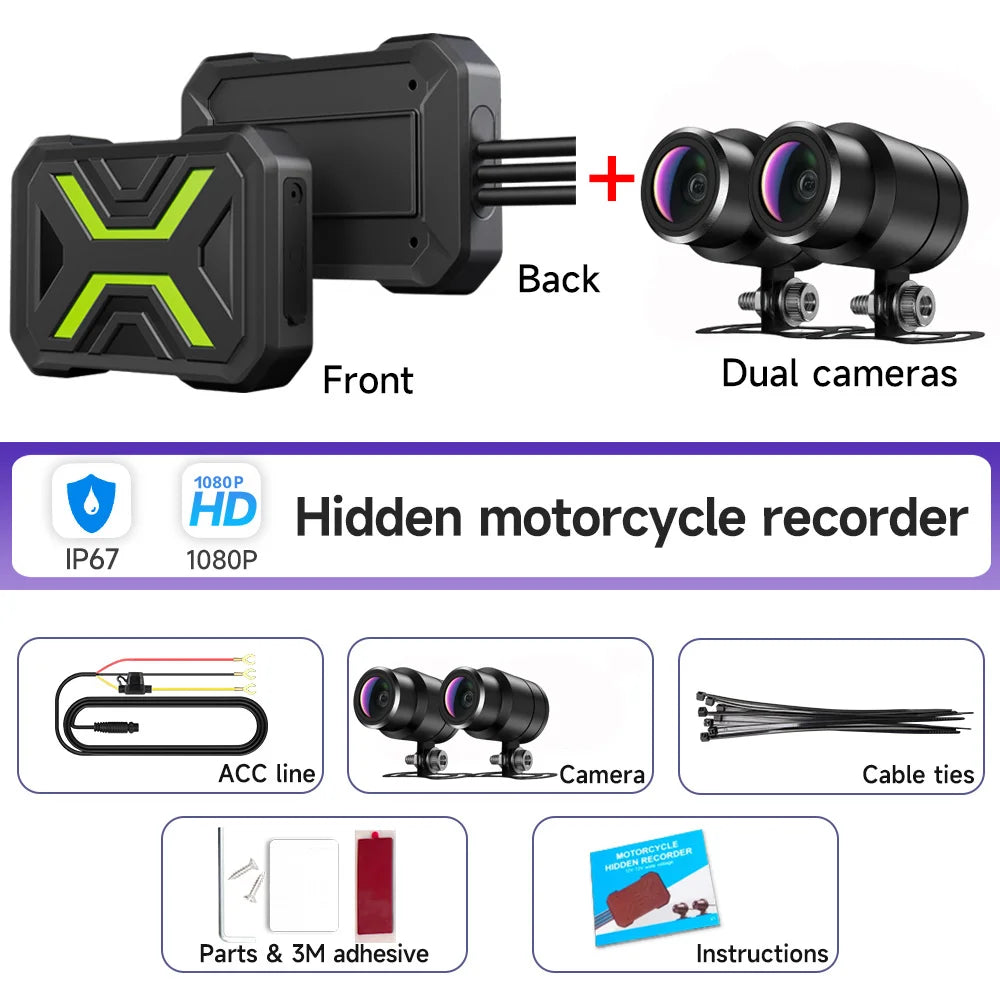 JIUYIN Dual Lens Motorcycle Dash Cam 720P/1080P Front & Rear Waterproof WiFi Night Vision Loop Recording Motorcycle Camera DVR Black Box G-Sensor