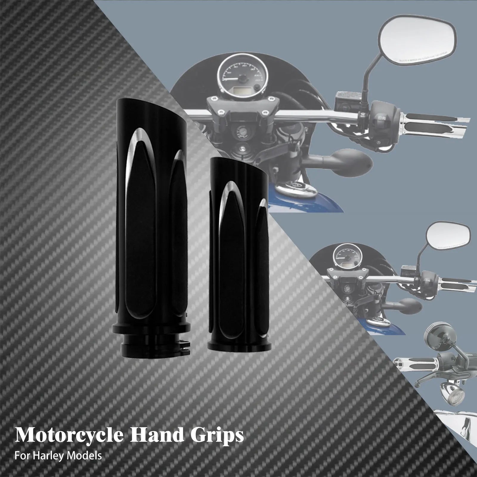 MACTIONS Harley-Davidson CNC Billet Aluminum Motorcycle Handlebar Grips 1" 25mm Rubber Vibration-Absorbing Hand Grips for Harley Touring Road King Sportster XL 883 1200 Dyna Softail V-Rod – 3 Styles (1 Pair)