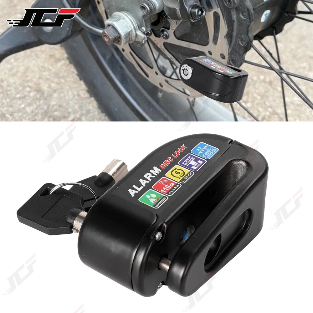 DUOBEISI Motorcycle Alarm Lock Wheel Disc Brake Motorbike Scooter Bicycle Waterproof Anti-Theft Aluminum Alloy Security Brake Lock – Vibration Alarm – Replaceable Battery – 0.215kg – Black