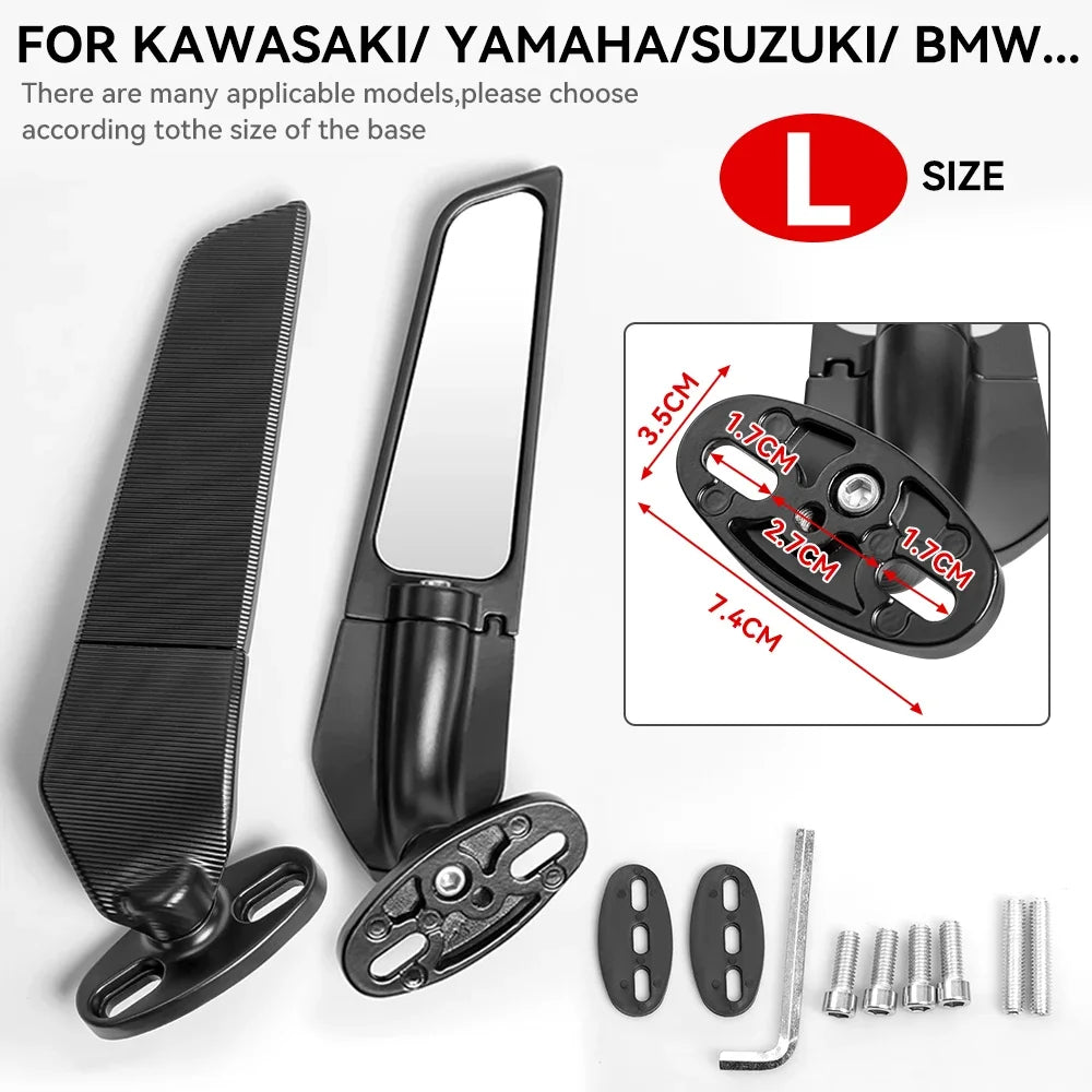 For Kawasaki Ninja 250 300 400 650 H2 H4 Modified Motorcycle Mirrors Adjustable Rotating Rearview Wind Swivel Wing Side Mirror