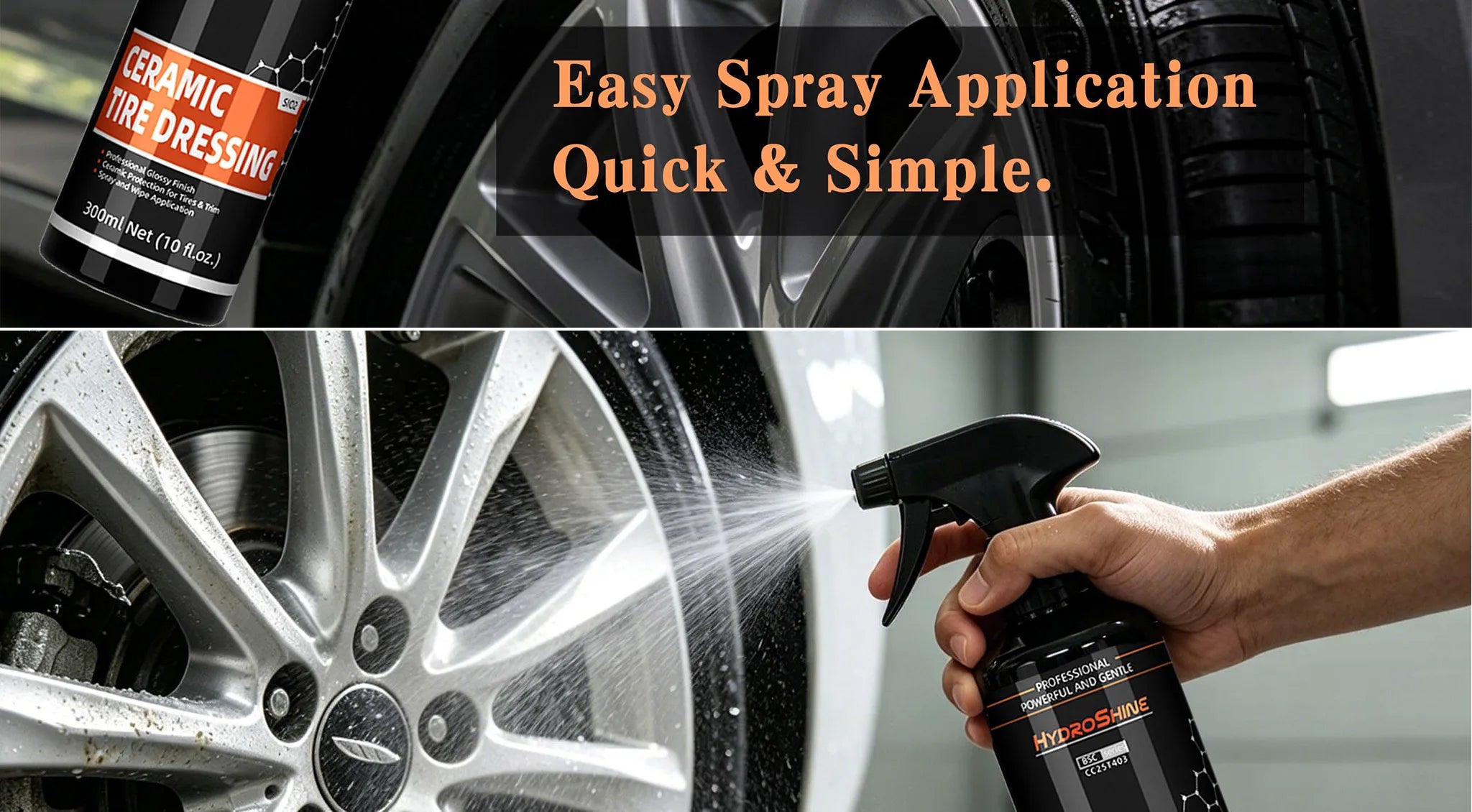 Hydroshine Ceramic Tire Dressing – Black Wet Look Tire Shine Deep Glossy Finish UV Protection Long-Lasting – 50ml / 100ml / 300ml – $14–35