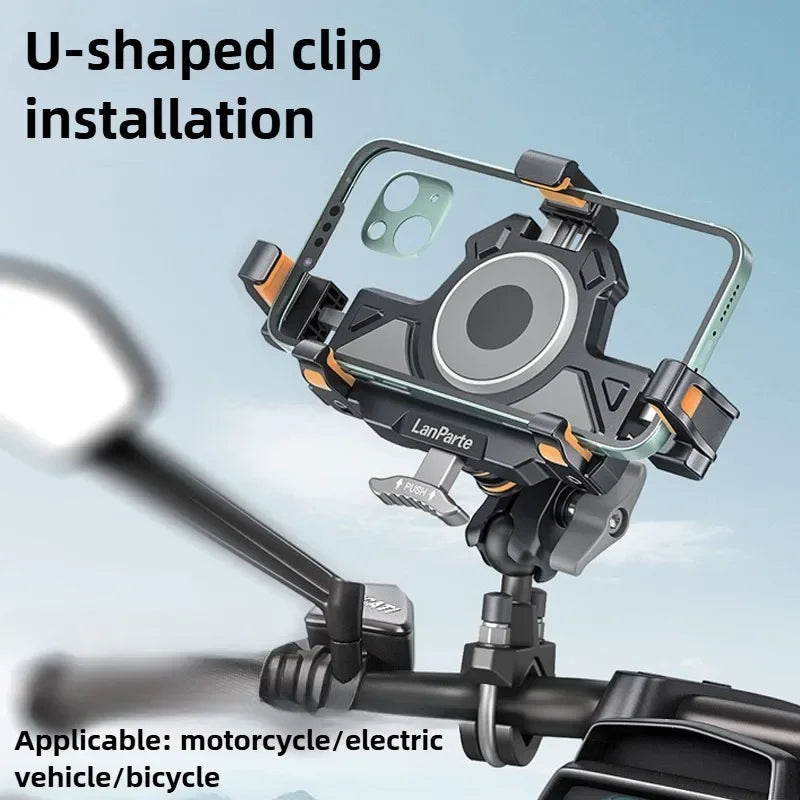 15W Wireless Charger Metal Shockproof Motorcycle Phone Holder 4 Vibration Dampener Fast Charging Motorbike Bicycle Bike Stand