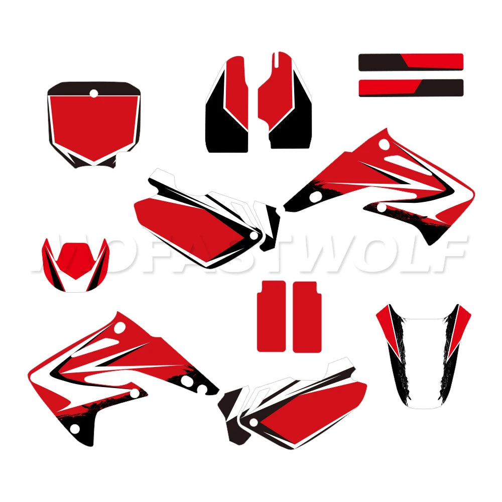 Honda CR85 2003–2012 Motorcycle Graphics Background Decal Sticker Kit – 4 Designs – 29mil / 31mil 3D / 35mil Extra-Thick – Custom Number Option – $94–$124