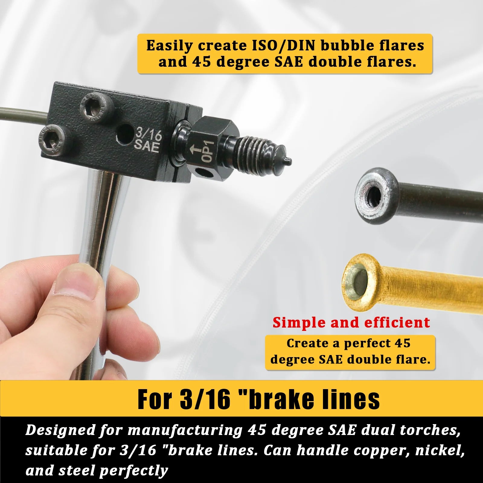 3/16" Brake Line Double Flaring Tool – Brake Line Tools – Handheld 45° SAE or DIN Double Flare Tool for Motorcycle Automotive and Truck Brake Line – 629g – $25