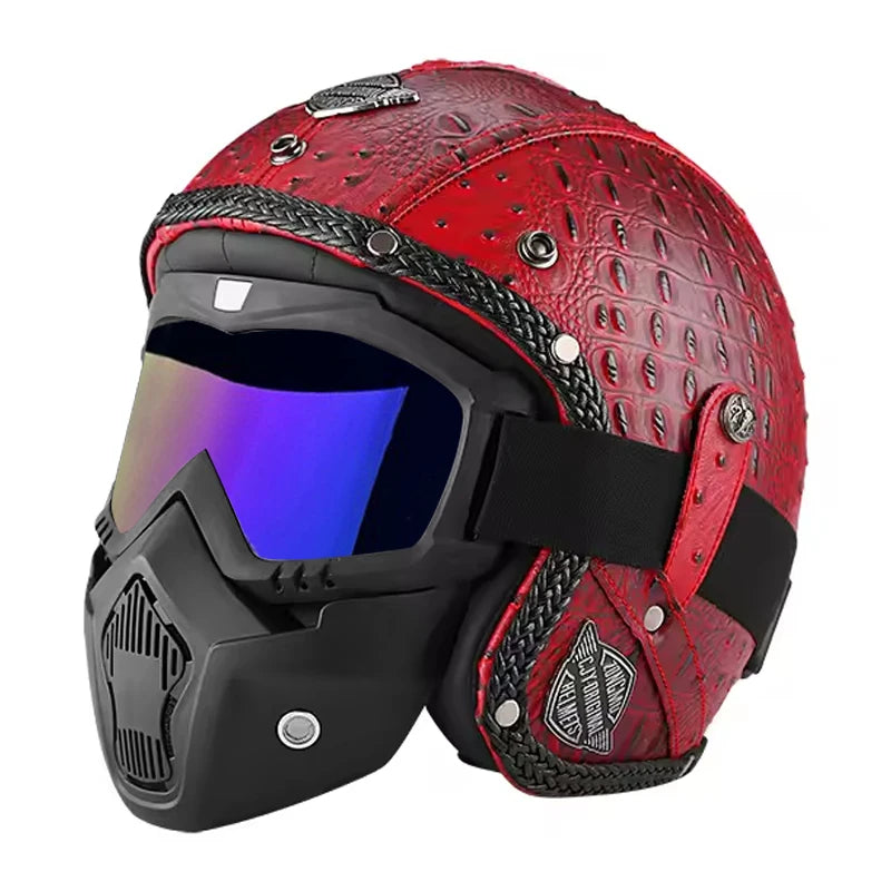 Open Face Helmets – Retro PU Leather Motorcycle Helmet, Vintage Cafe Racer Style, DOT & ECE Certified