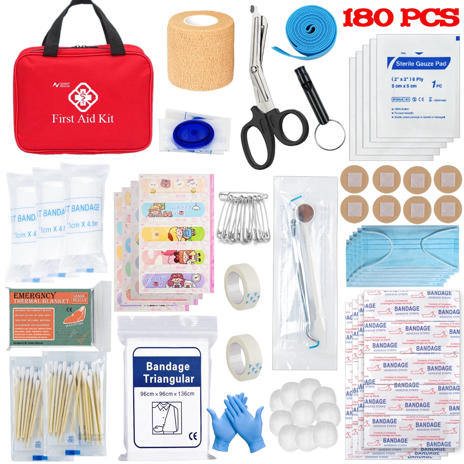 Sanke Rescue Multi-Purpose First Aid Kit 26 to 330 Pieces Waterproof Nylon Bag for Outdoor Hunting Hiking Camping Motorcycle Travel Home