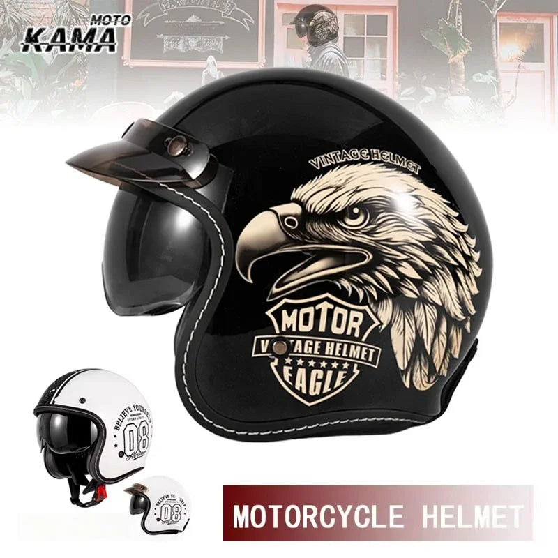 Open Face Helmets – Vintage 3/4 Motorcycle Helmet, Retro Half Face Design with Removable Lining