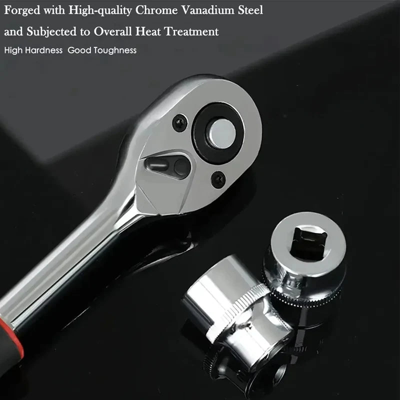 Short Socket Ratchet Wrench Set – Stainless Steel – Car / Boat / Motorcycle / Bicycle Repair – Compact Hard-to-Reach Access – $21