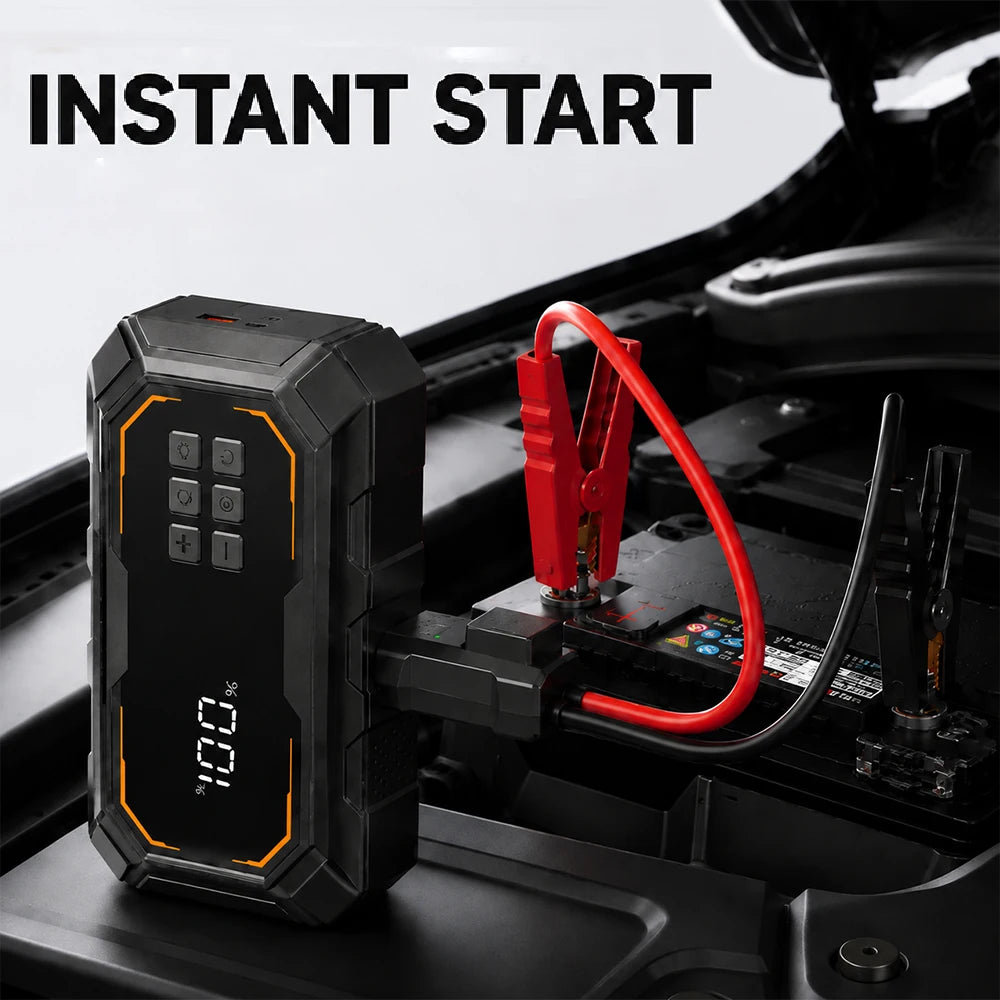Motorcycle Jump Starter with Air Compressor 150PSI Tyre Inflator 4-in-1 Emergency Battery Booster Power Bank LED Flashlight 12V