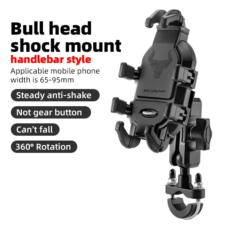 ROCKBROS Anti-Vibration Motorcycle Phone Mount – Adjustable Non-Slip Holder with Shock Absorber