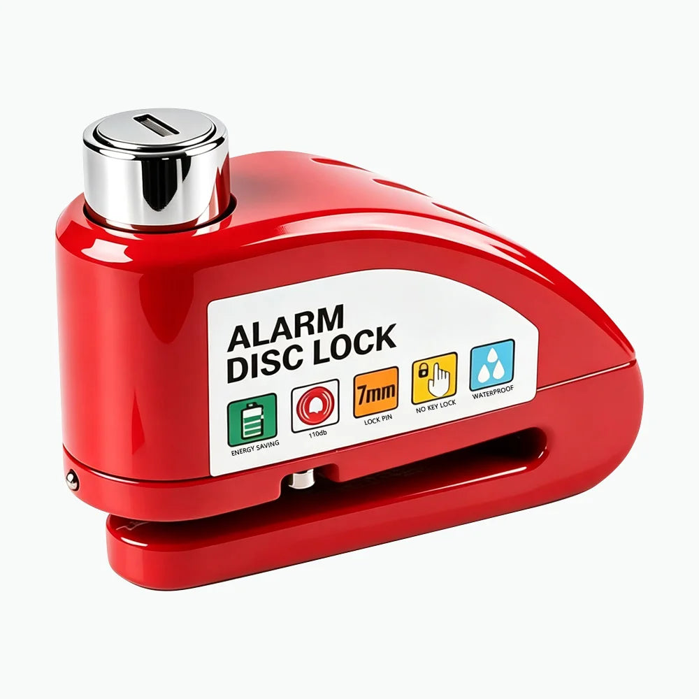 Motorcycle Bicycle Alarm Disc Lock Aluminum Alloy Anti-Theft Safety Padlock Vibration Reminder Security Protection Accessories – 110dB 7mm Hardened Steel 2 Keys Allen Wrench 7 Colors