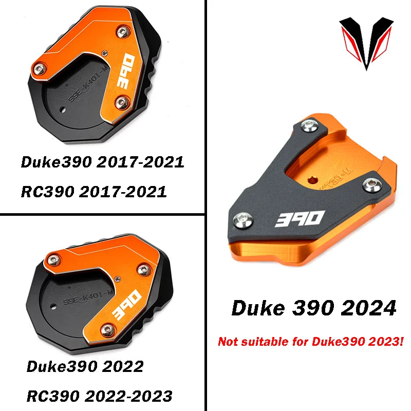 For KTM Duke390 RC390 390 Adventure Duke RC 390 Motorcycle CNC Kickstand Side Stand Enlarge Pad Extension Plate Tire Valve Caps – Aluminum Grey Black Orange Combo 1pcs 2pcs 3pcs