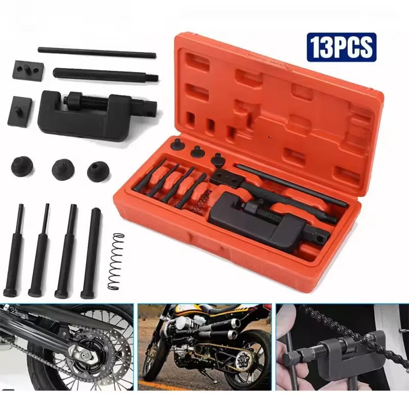 13-Piece Bicycle & Motorcycle Chain Removal & Breaker Tool Kit – Pins 2.2/2.9/3.8mm – Red Box – 780g – $39