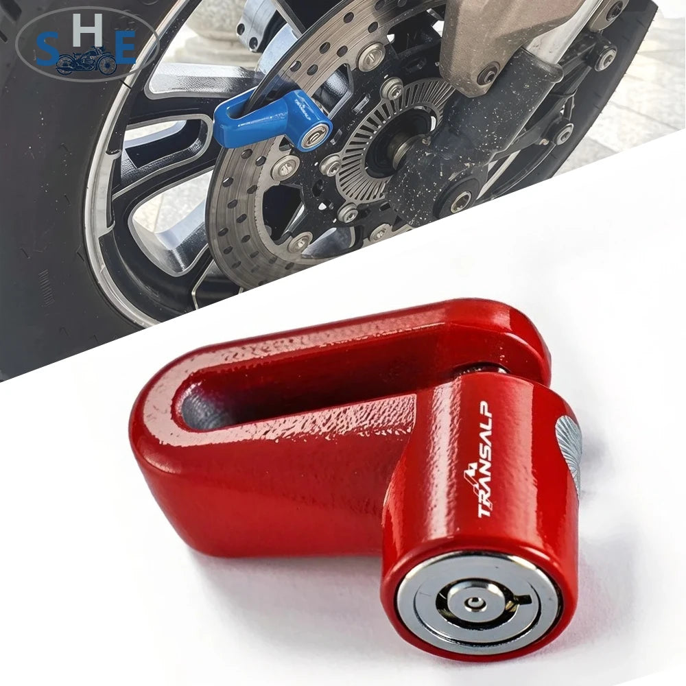 PTSHY For Honda XL 750 Transalp XL750 Motorcycle Disc Lock Safety Theft-Protect Cap Anti-Theft Disc Brake Lock – 5mm Lock Rod – Alloy – No Logo – Transalp Logo – Red Black Blue