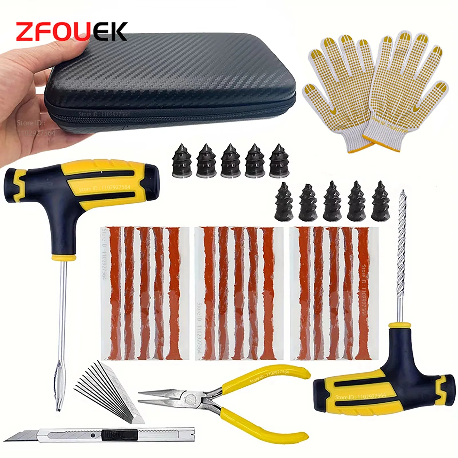 Tubeless Tire Puncture Plug Repair Kit with Storage Box – 23 / 31 / 42 / 52pcs – Car Motorcycle Bicycle – $10–18