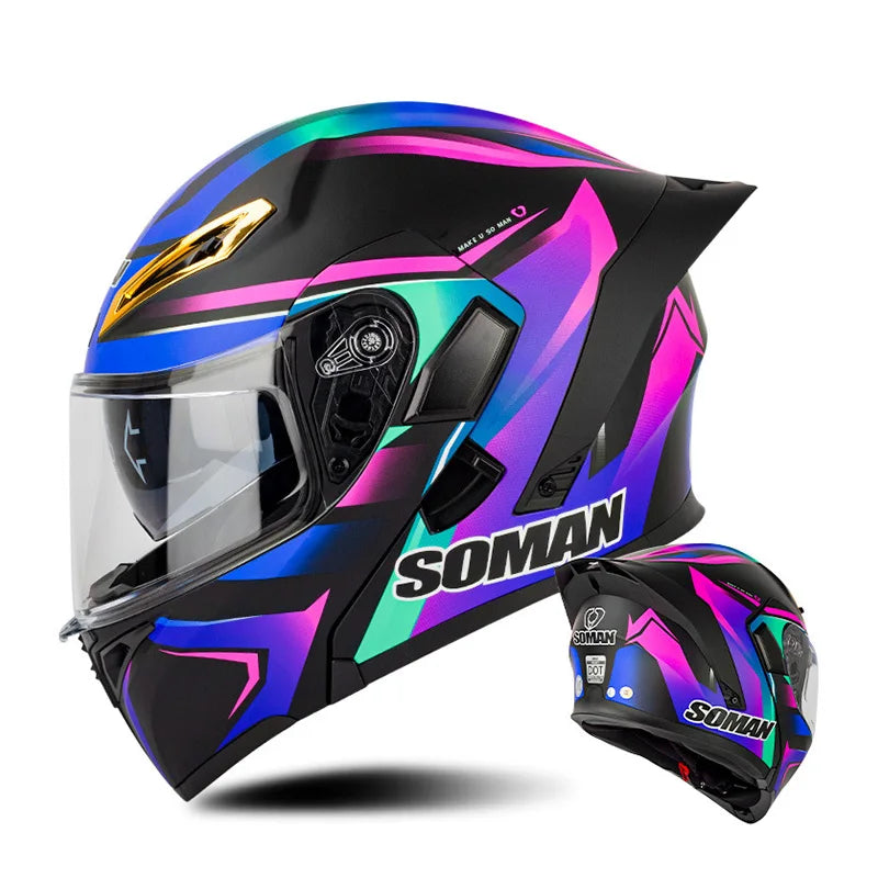 DOT Approved Modular Full Face Motorcycle Helmet – Flip-Up Dual Visor, All-Season