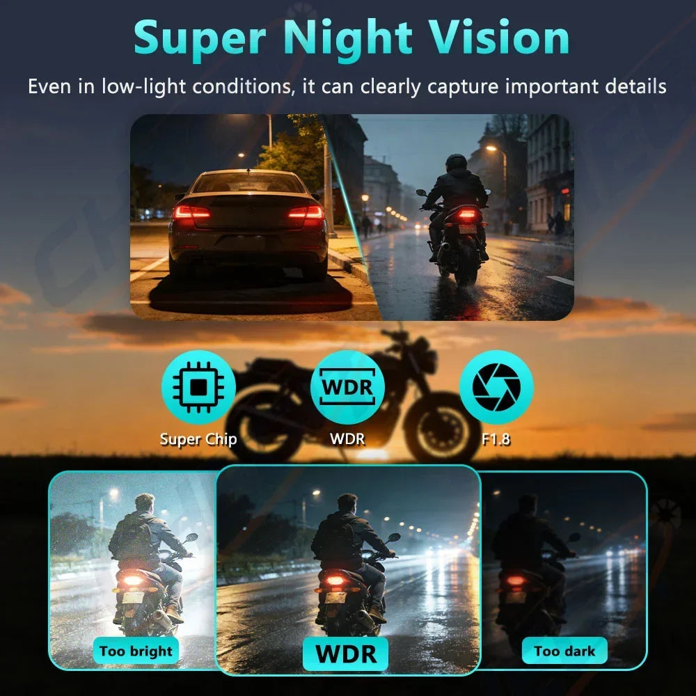 WDSZKMYF 2K HD IP66 Waterproof Mini Motorcycle Dash Cam 170° WiFi Night Vision Loop Recording USB Motorcycle Camera DVR for Motorcycle E-Bike Bicycle Mountain Bike