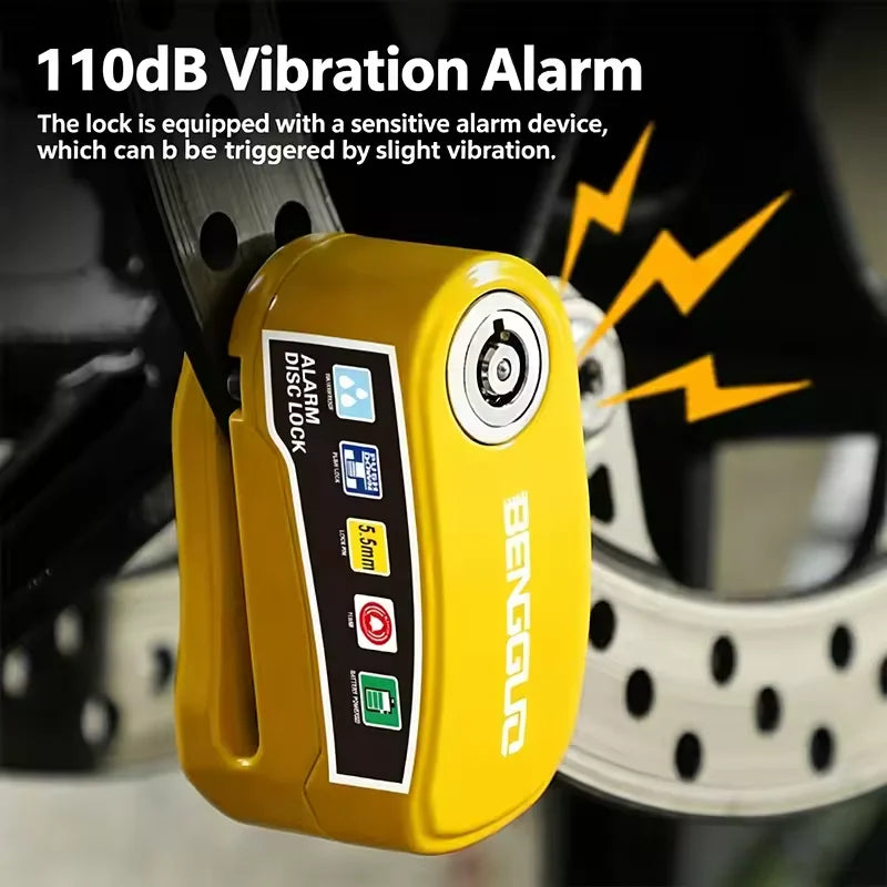 Motorcycle Bicycle Disc Lock Security Alarm Protection Padlock with Keys Aluminum Alloy Anti-Theft Scooter Wheel Disc Brake Lock – 110dB – 6mm+ Compatibility – 0.19kg – Green Blue Black Red Yellow