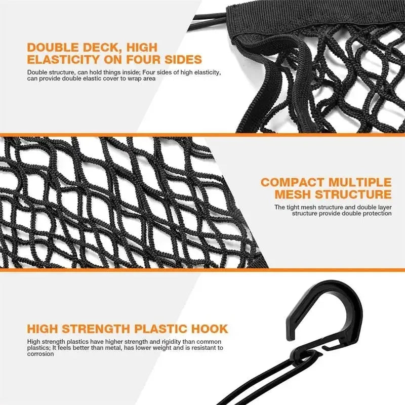 High Elastic Motorcycle Cargo Net 10"x11", Double Layer Bungee Net with Hooks for Helmet Storage & Luggage Securing