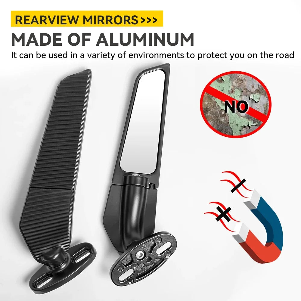 For Kawasaki Ninja 250 300 400 650 H2 H4 Modified Motorcycle Mirrors Adjustable Rotating Rearview Wind Swivel Wing Side Mirror