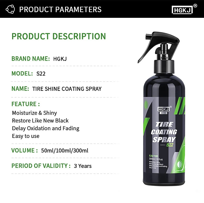 Car Tire Shine Spray – Wheel Cleaning Refurbishing Wax Brightener – 50ml / 100ml / 300ml – $12–24
