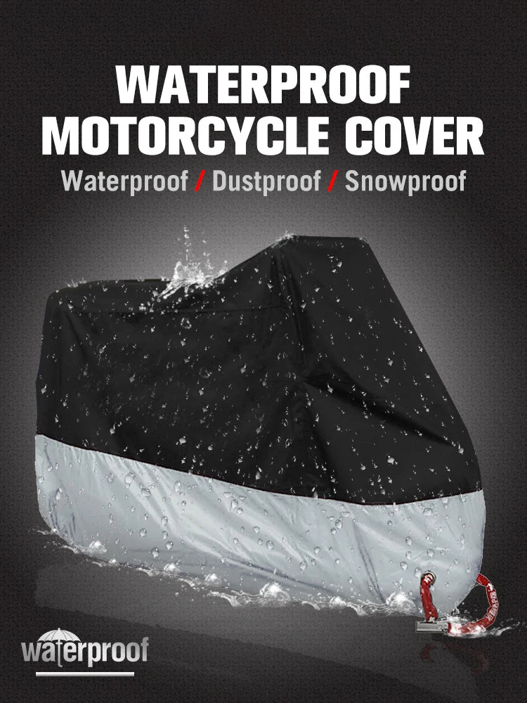 Waterproof Motorcycle Cover All Season Dustproof UV Protective Outdoor Indoor Scooter 190T Wear-Resistant Fabric Motorbike Cover – Polyester Taffeta PU Silver Coating Elasticized Hem M-4XL