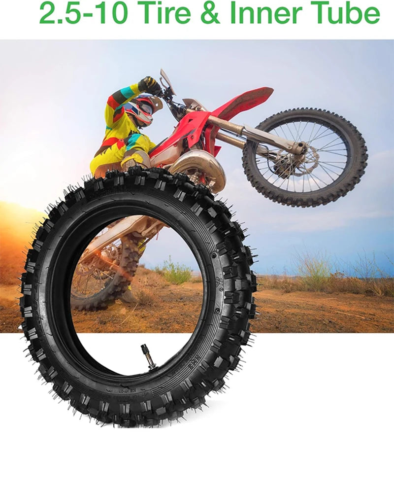 2.50-10 10" Motorcycle Tire with Inner Tube – Front/Rear for Motocross, Dirt & Pit Bikes
